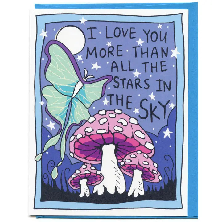 Luna Moth & Mushroom Starry Night Love Card