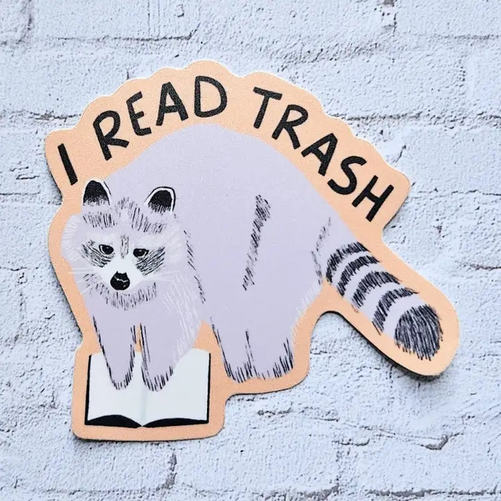 I Read Trash Raccoon Reading Vinyl Sticker