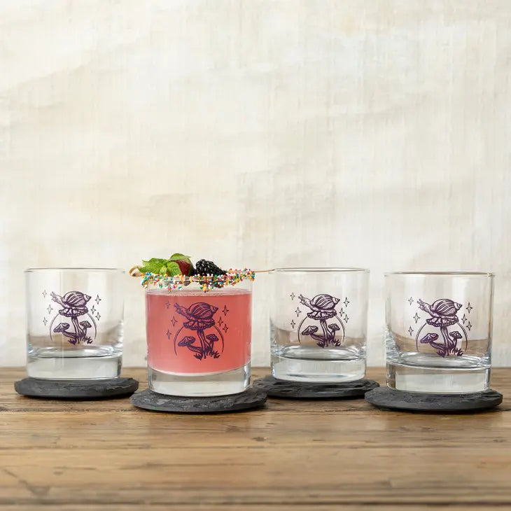 Snail and Mushroom Rocks Glass