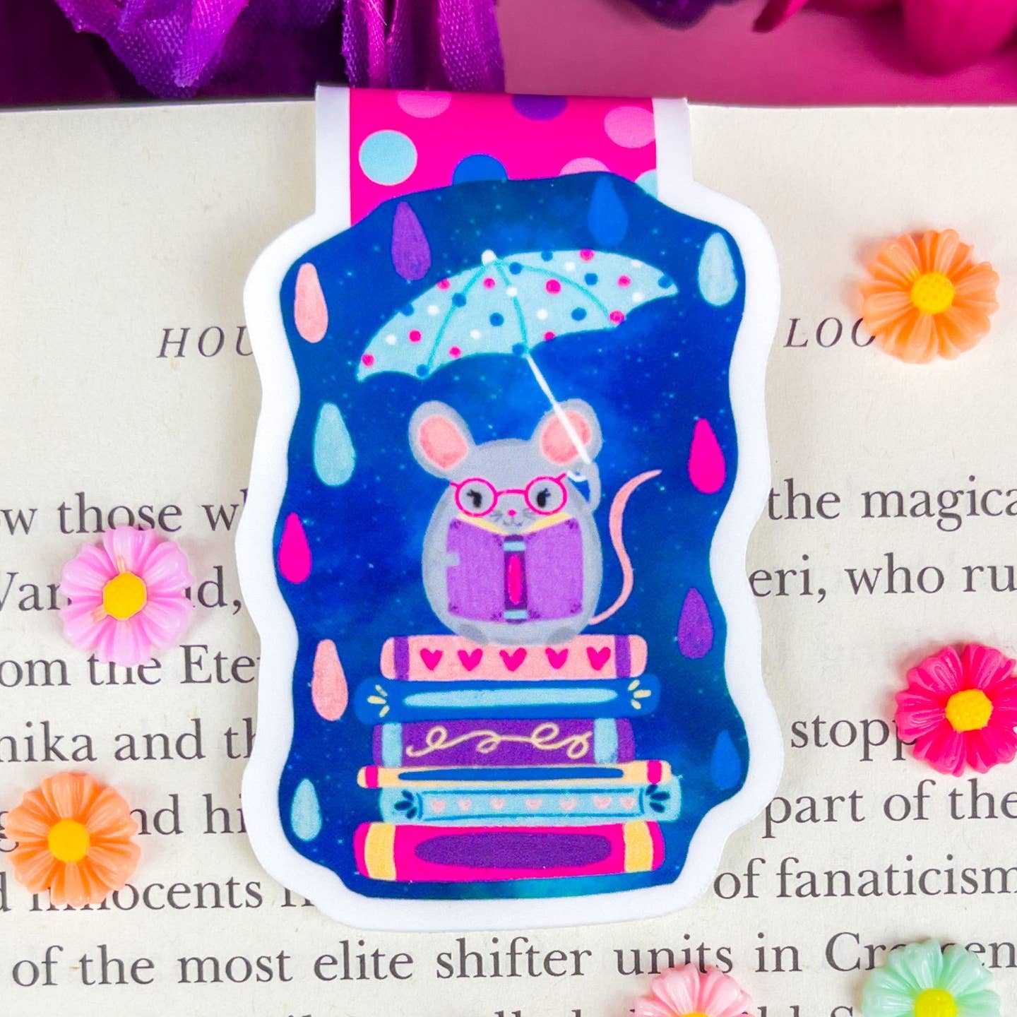 Rainy Day Reading Mouse Magnetic Bookmark