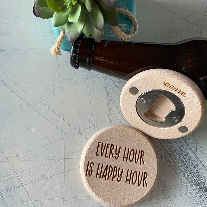 Every Hour is Happy Hour Magnetic Wood Bottle Opener