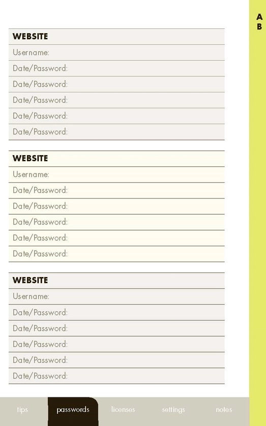 Internet Password Logbook
