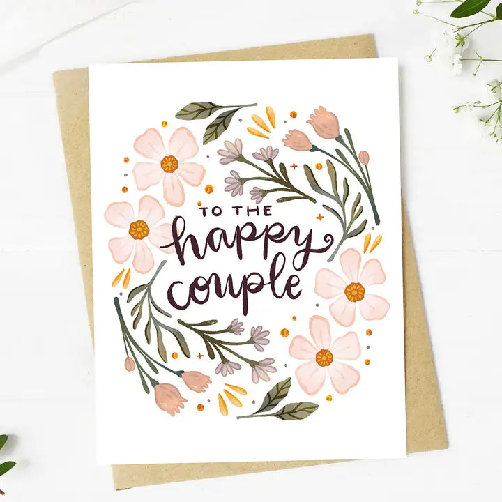 To The Happy Couple Pink Floral Greeting Card