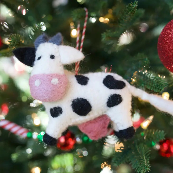 Cow Felt Wood Ornament