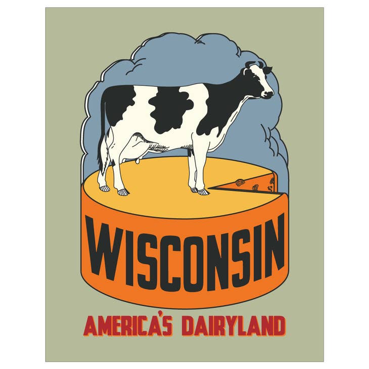 Wisconsin America's Dairyland Cow & Cheese Wheel Print