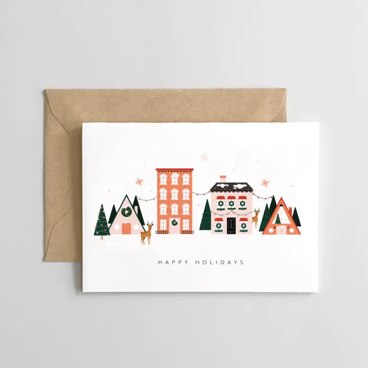Happy Holiday Christmas Village Card