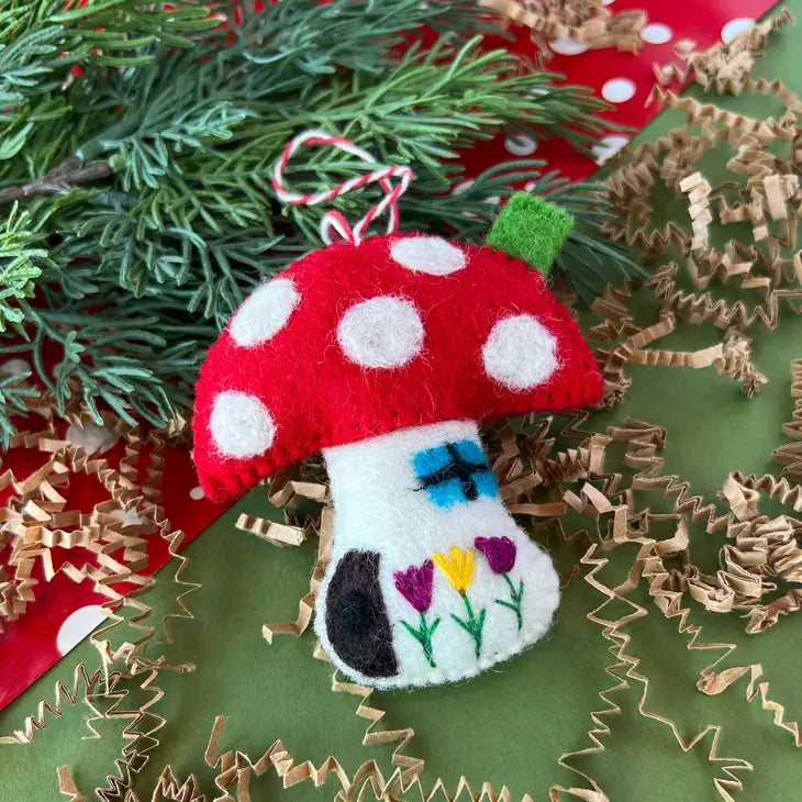 Mushroom House Felt Wool Ornament