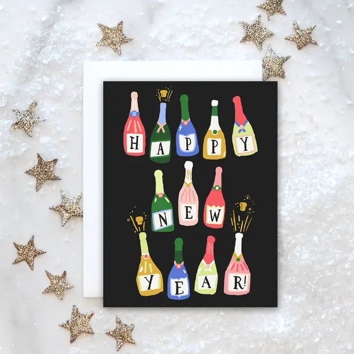 Champagne Bottles Happy New Year Card