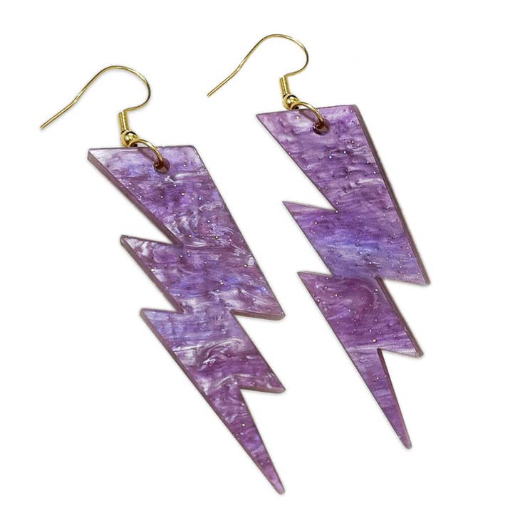 Purple Galactic Swirl Acrylic Lightning Bolt Earrings