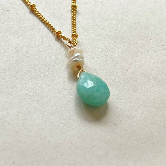 Natural Amazonite & Freshwater Pearl Necklace