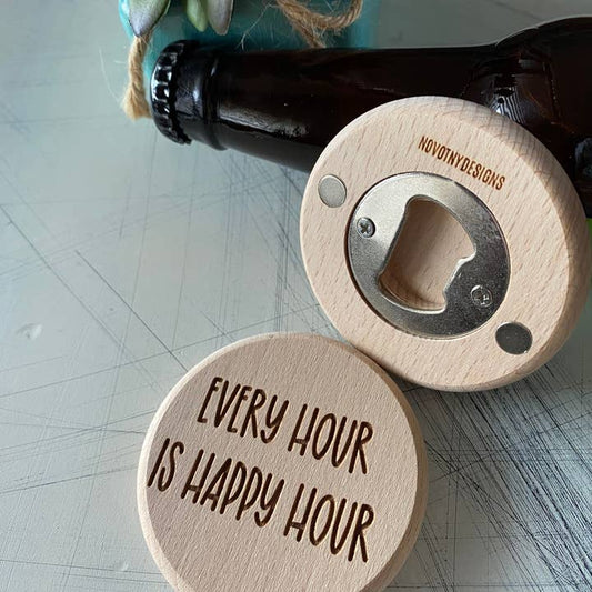 Every Hour is Happy Hour Magnetic Wood Bottle Opener