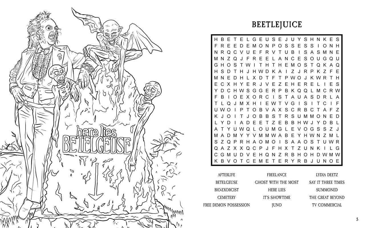 Beetlejuice Word Search, Quips, Quotes, and Coloring Book