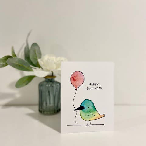 Balloon Bird Birthday Greeting Card