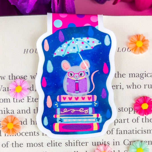 Rainy Day Reading Mouse Magnetic Bookmark