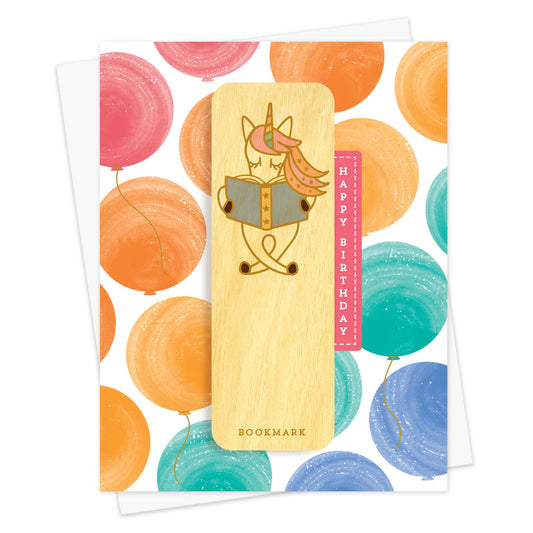 Reading Unicorn Bookmark Birthday Card