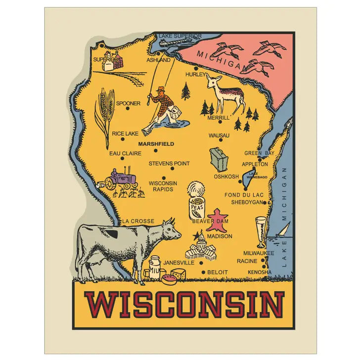Wisconsin Dairy Cow Vintage Map Magnet