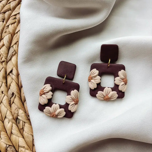 Maroon Daisy Earrings