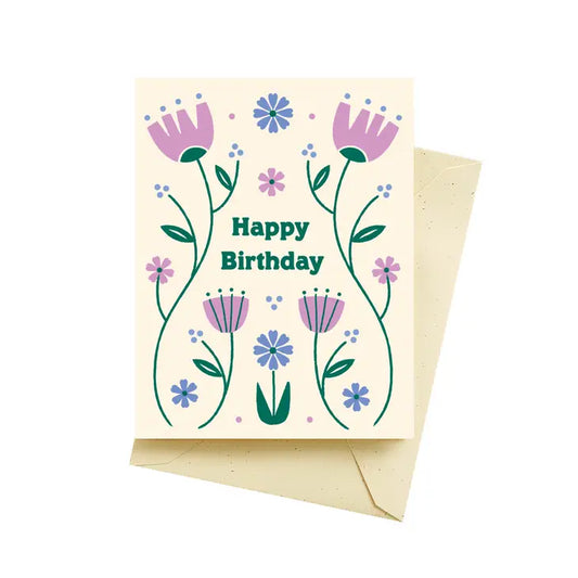 Folk Floral Lilac Birthday Card