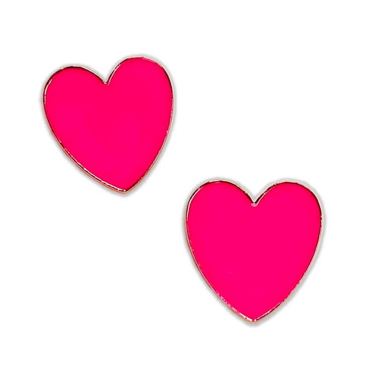 Neon Pink Enamel Heart Stud Earrings