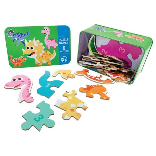 Dinosaur Puzzles in a Tin